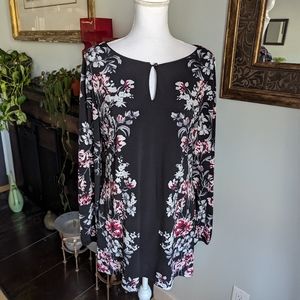White House Black Market Women's Large Long Tunic/ Mini Dress Keyhole Floral 167